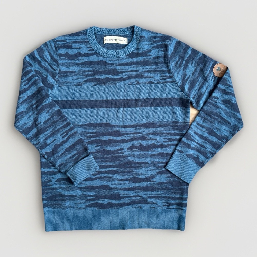 Obermeyer Chase Camo Sweater Men Sz Med Blue‎ Crewneck Wool Blend Skiing